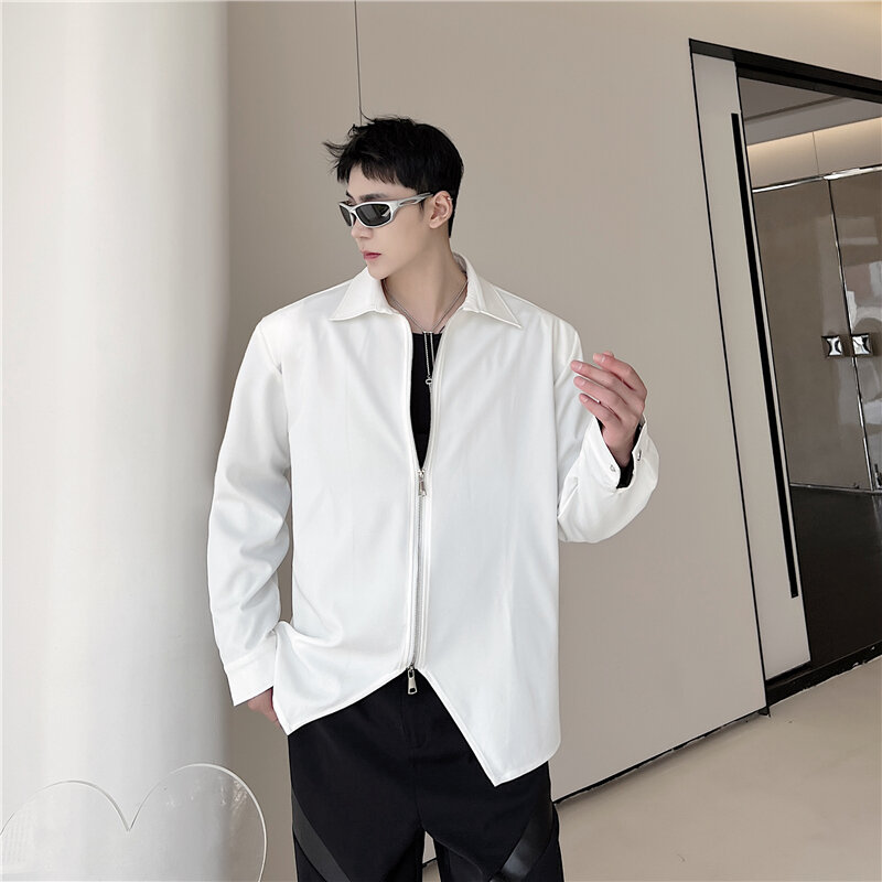Bluzka w za dużym rozmiarze Streetwear podwójny zamek błyskawiczny wyściełane ramię projektant oryginalny koszula chłopcy z długim rękawem Top taneczny mężczyźni koreański styl ubrania