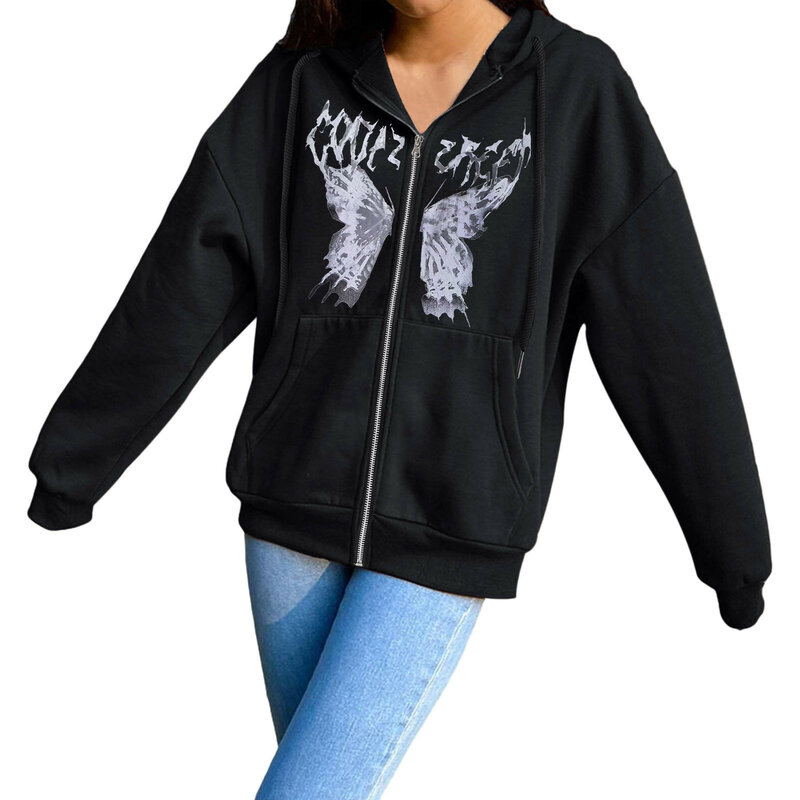 Frauen Zip Hoodie Sweatshirt Gothic Jacke mit Taschen Petite Kleidung Senior Frauen Pullover Half Zip