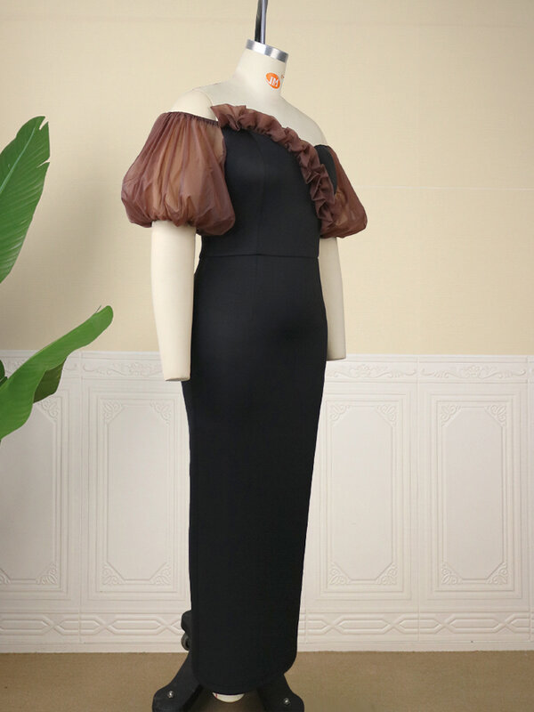 Платье женское длинное Облегающее с открытыми плечами, коротким рукавом-фонариком и высокой талией, 4XL
