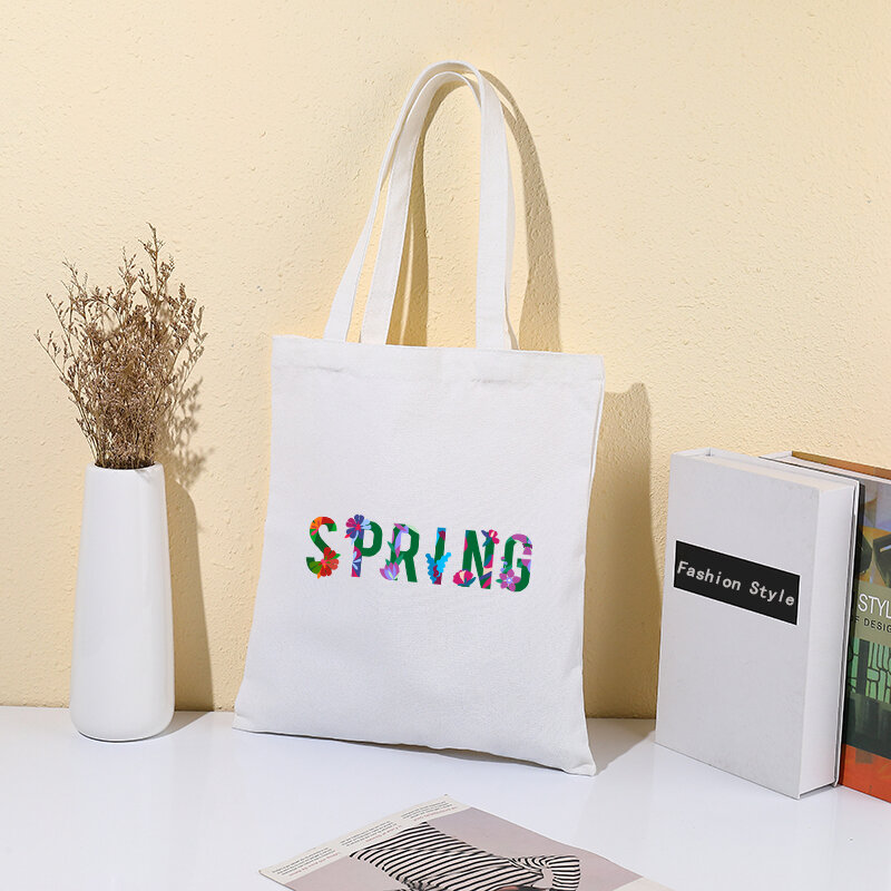 New Canvas Bag Love Text Printing Women's Shopping Bag Fashion All-match Zipper Handbag Couple Dedicated Shoulder Bag