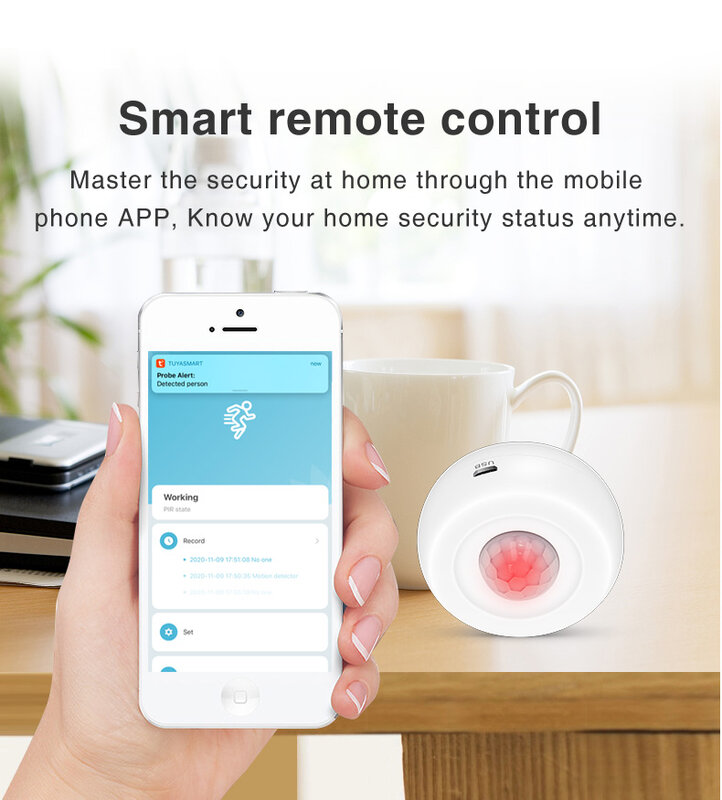RYRA Tuya WIFI PIR Motion Sensor Detector Movement Alarm SmartLife APP Wireless Home Automation System Use With Tuya ZigBee Hub