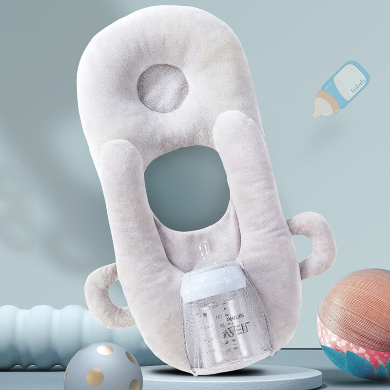 Bebê enfermagem travesseiro infantil cabeça proteger almofada almofada cor pura bebê auto alimentação travesseiro destacável garrafa suporte multi-função