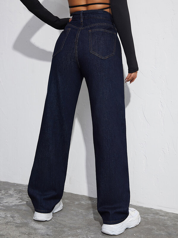 Jean classique droit bleu Baggy pour femme, pantalon en Denim, taille haute, Slim, jambes larges, vêtements féminins, mode délavée