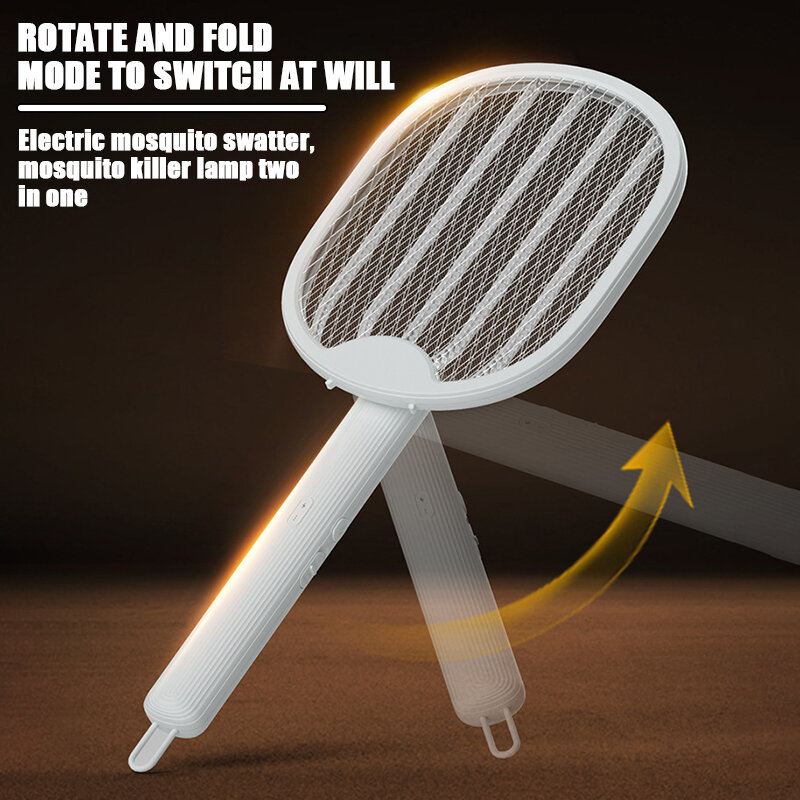 Raquette anti-moustiques, rechargeable par USB, Zapper électrique pliable 2 en 1, piège à lampe 3000V, pour l'été et l'intérieur