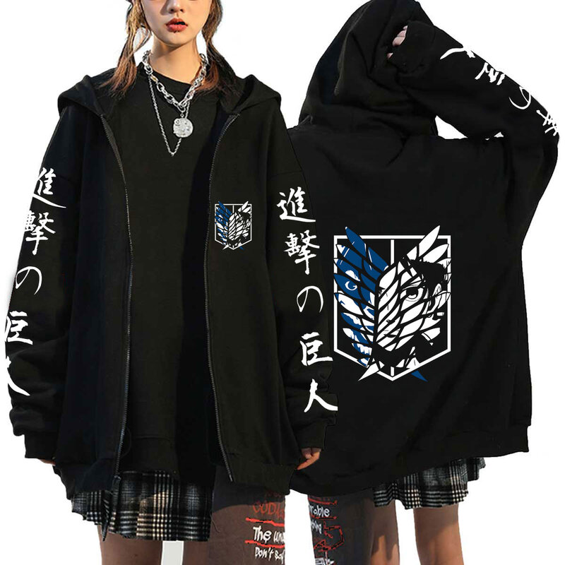 Anime zip up hoodies ataque em titan zíper jaquetas masculinas mulheres casacos casuais casaco de manga longa harajuku streetwear zíper topos