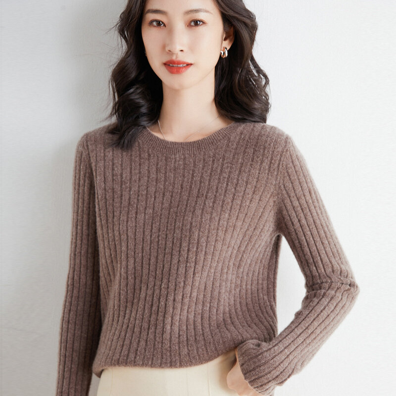 Suéter de cuello redondo para mujer, camisa suelta, Top de viento perezoso, sección corta con cuello bajo, tejido fino 2022