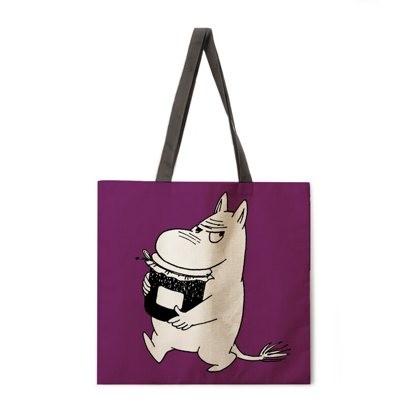 Desenhos animados animação feminina designer bolsa de linho reutilizável sacola de compras para mercearia bolsa de ombro feminina