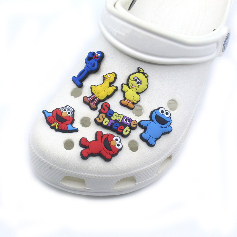 1-15pcs Cartoon PVC Shoe Charms Sesame Street Shoes  Accessories Clog Shoe Buckle Decorations Fit Croc JIBZ Kids X-mas Gift