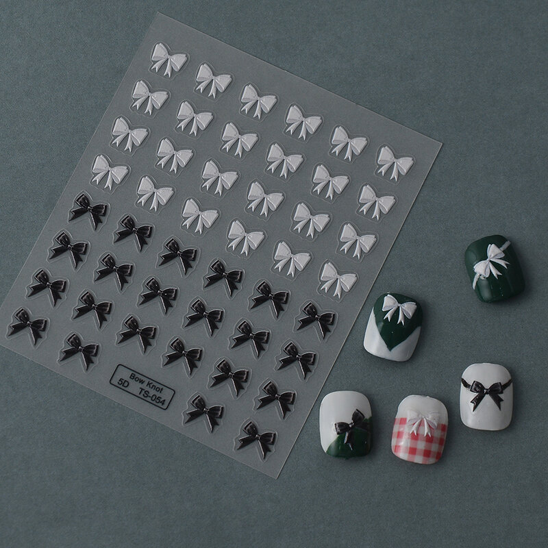 Черно-белые банты 5D, наклейки для ногтей, Слайдеры для ногтей, наклейки для маникюра, наклейки для ногтей