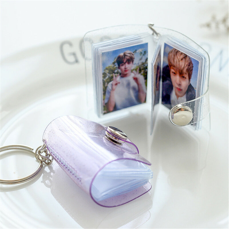 16 Pockets Photo Album for Mini Photo Sticker Jelly Color Card Holder 2 Inch Photos Holder Portable Kawaii Keychain