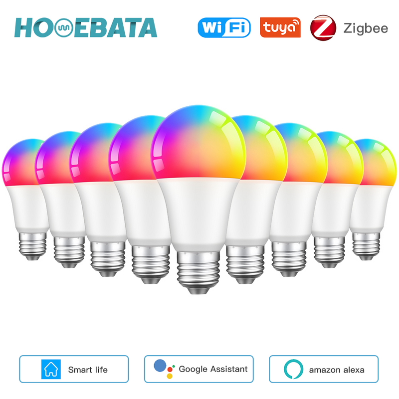 Homebata tuya lâmpada inteligente 15w zigbee 3.0 wifi e27 rgbcw pode ser escurecido 90-250v casa inteligente lâmpada led compatível alexa google casa