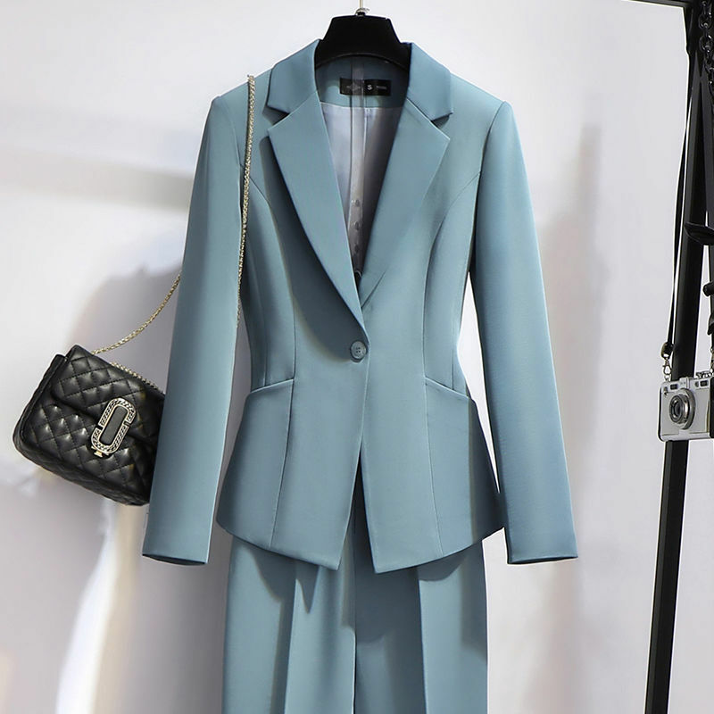 Conjunto de dos piezas con muescas para mujer, Blazer elegante con un solo botón, pantalón largo, primavera y otoño, novedad de 2021