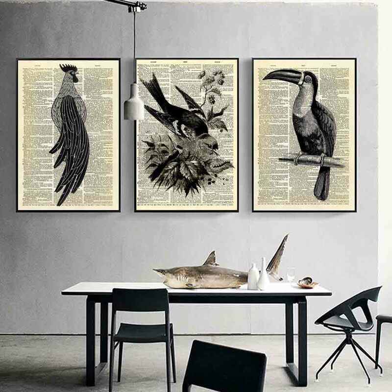 Retro Art สัตว์การพิมพ์ภาพวาดผ้าใบ Office Wall Art Marine Creature Rooster โปสเตอร์ห้องเรียนบ้านตกแต่งภาพจิตรกรรมฝาผนัง