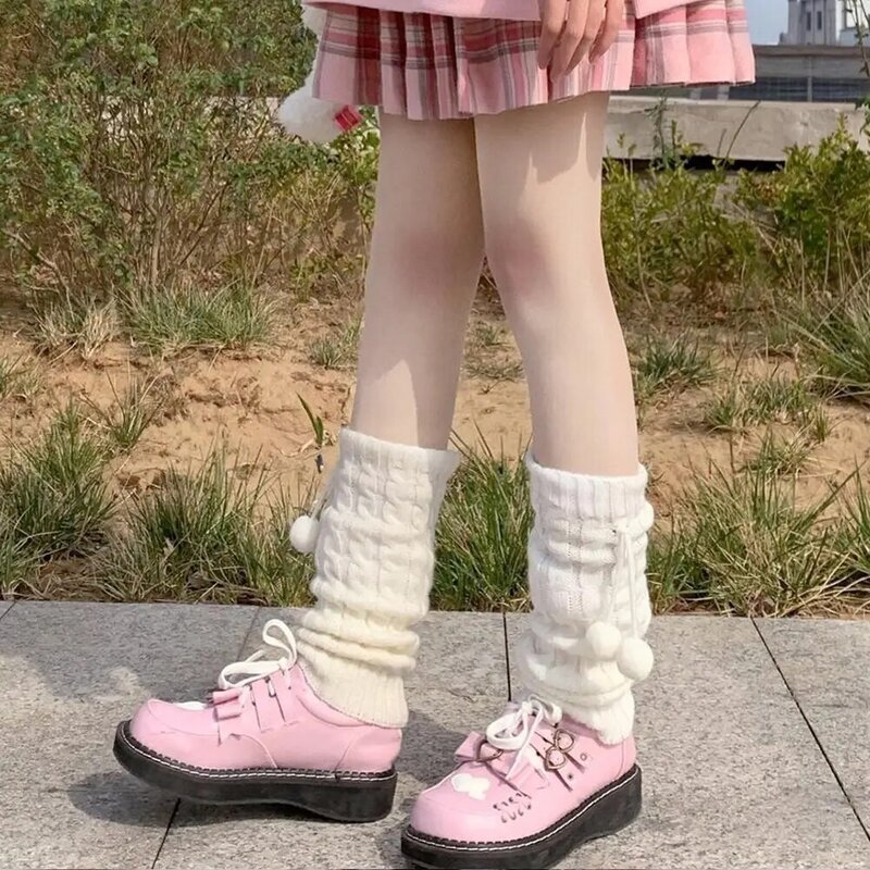 Японская Лолита милая искусственная кожа вязаные носки шерстяное покрытие Y2K в наличии Мяч Косплей ножки Девушки Панк Осень Зима вязаные Kn V9D0