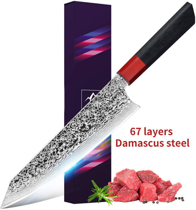 5 + 8 Inch Damascus Staal Mes VG10 Handvat Koken Mes Vleesmes Japanse Koksmes Professionele Keuken Mes