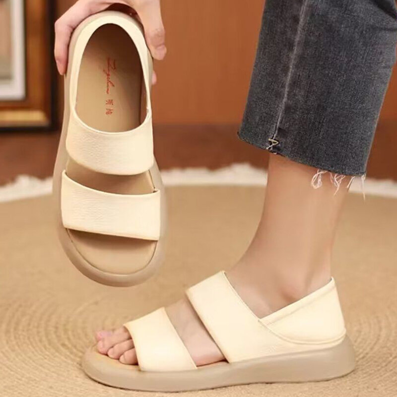 Sandalias ligeras suaves para mujer, zapatos informales de doble uso para exteriores, zapatillas antideslizantes, zapatos planos cómodos