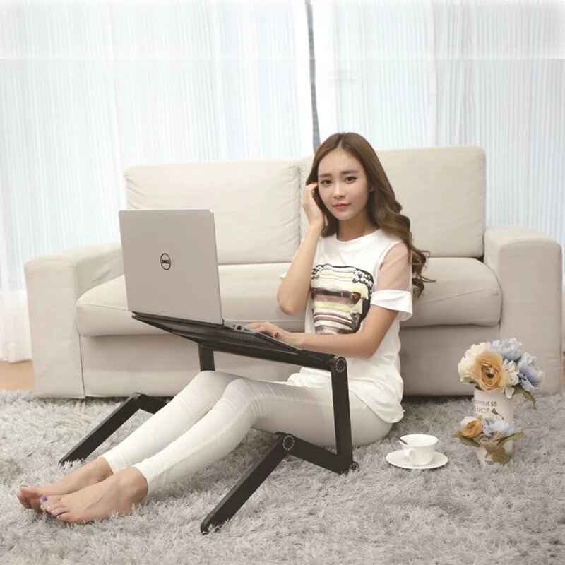 Support de bureau pour ordinateur portable ergonomique en aluminium, réglable, pour canapé et lit, TV, avec tapis de souris