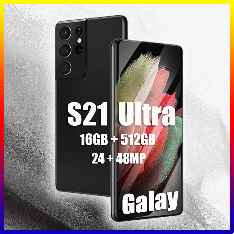 기존 Galay S21 울트라 안드로이드 스마트 폰 7.3 HD 전체 화면 16GB + 512GB 휴대 전화 24 + 48 백만마력 HD 카메라 10 코어 핸드폰 5G