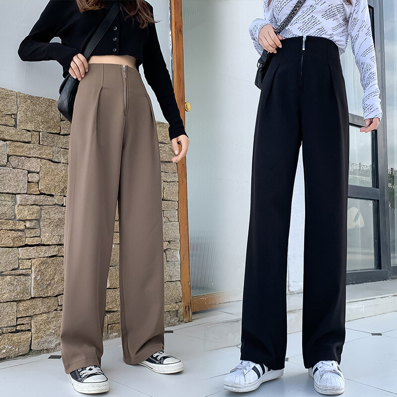 Pantalones de traje drapeados para mujer, pantalón holgado de cintura alta, ajustado, informal, de pierna ancha, 80B, novedad de primavera y otoño