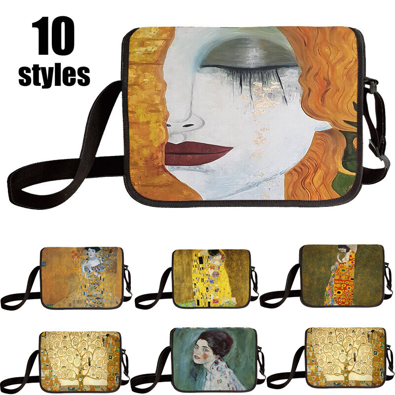 Oil Painting Tears / Kiss By Gustav Klimt Crossbody Bag Adjustable Length Shoulder Bags Teen School Bag Woman Storage Bags