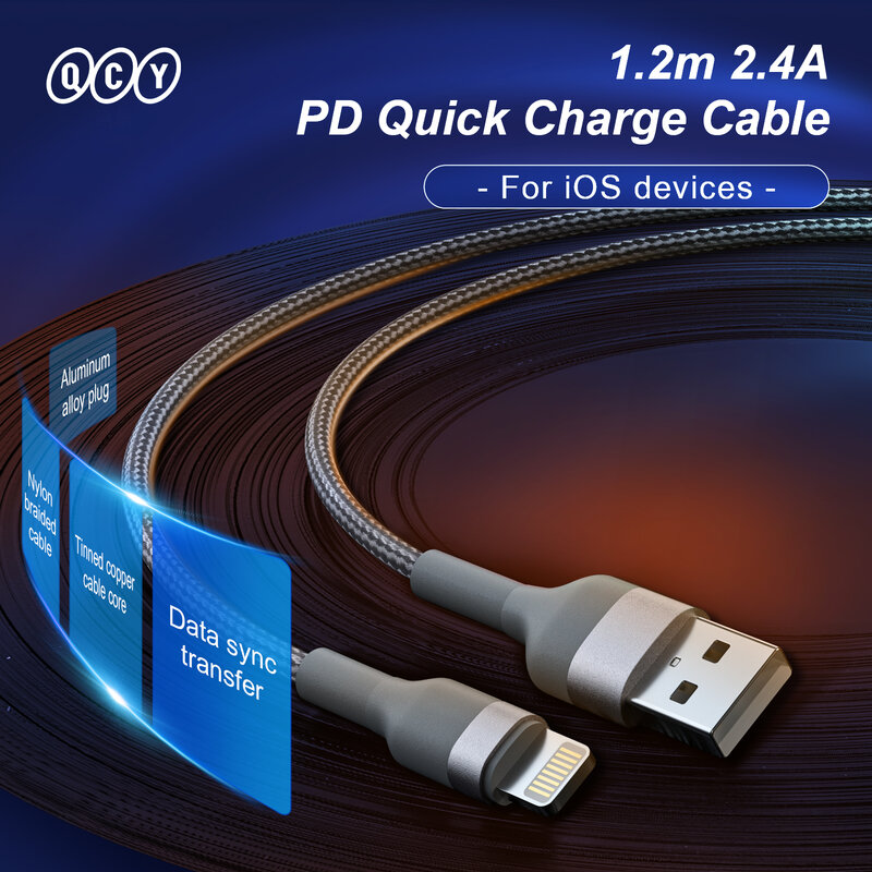 큐씨와이 PD 빠른 충전 케이블 USB A 번개 데이터 케이블 1.2m 빠른 충전 충전기 와이어 코드 iOS 장치와 널리 호환