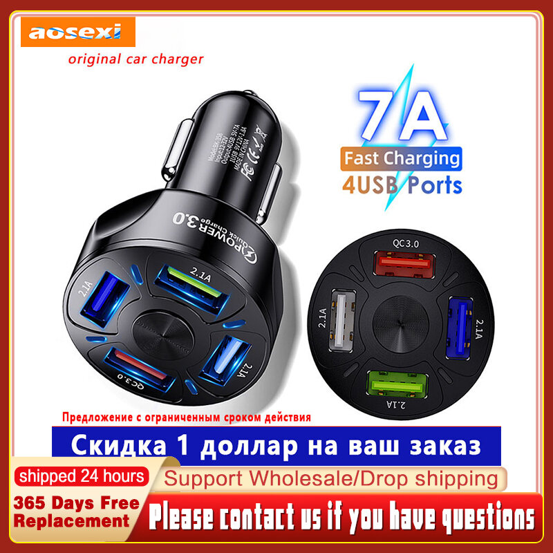 Aosexi Original Car Charger Dual USB Quick Charge QC 3.0 5V PD Type A 60W Fast Car USB Charger For iPhone Xiaomi Mobile Phone