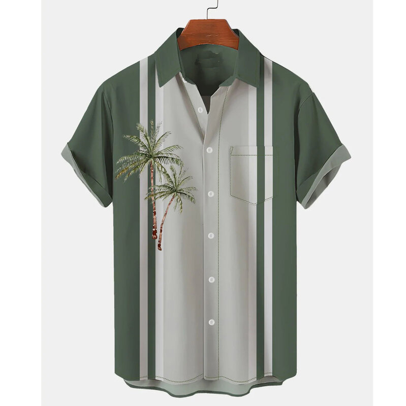 Camisa hawaiana de manga corta para hombre, camisa con estampado de árbol de coco en 3d, playera de gran tamaño para verano, 2022