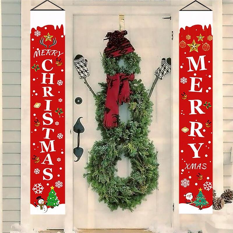 1 Pair Christmas Themed Door Couplet Welcome Sign Porch Hanging Banner Holiday Decoration