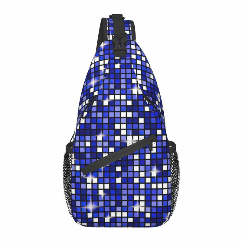 Blue Disco Ball Glitter Sling Crossbody Backpack Men Custom Chest Shoulder Bag for Traveling Daypack