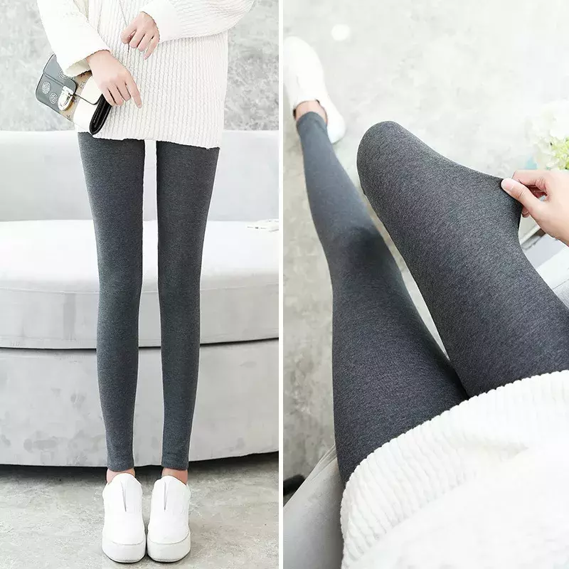 Legging Garis-garis Katun Campuran Wanita Celana Panjang Solid Pakaian Aktif Luar Jalan Kasual Celana Legging Skinny Fitted Ketat Wanita