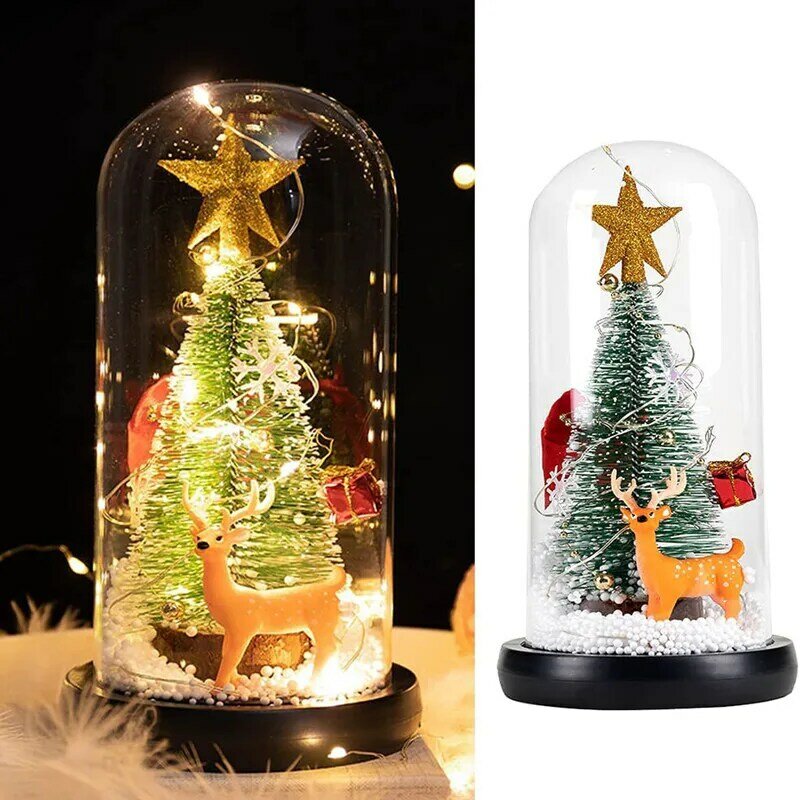 Illuminazione natalizia alce albero di babbo natale con copertura In vetro fata luci a LED decorazioni natalizie per la casa Navidad decorazioni per matrimoni luce notturna