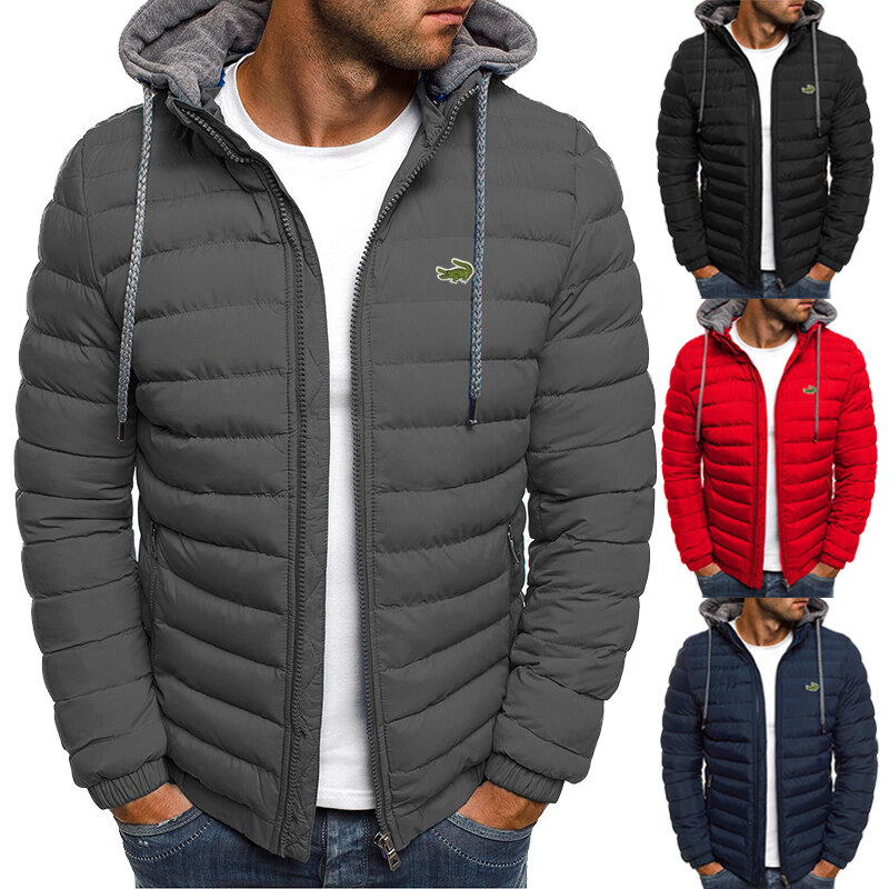 Chaqueta de algodón para hombre, chaqueta impermeable a prueba de viento, informal, con capucha, con cremallera, gruesa, para Otoño e Invierno