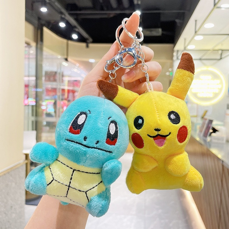 New 13cm Pokemon Anime Pikachu Eevee Minikyu Snorlax Plush Soft Stuffed Toys Dolls Pendant Keychain with Hook Chain Kids GIft