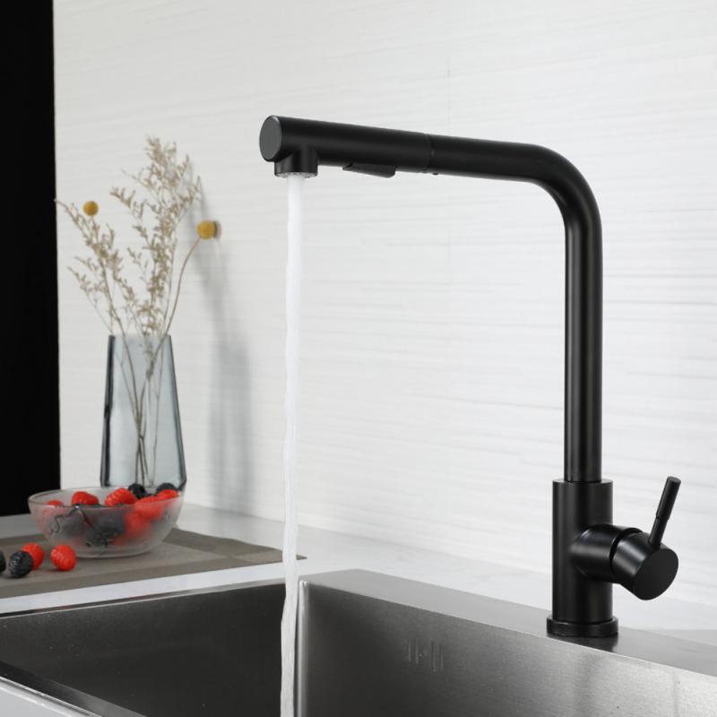 Kitchen Faucets Brush Brass Faucets for Kitchen Sink Single Lever Pull Out Spring Spout Mixers Tap Hot Cold Water Crane