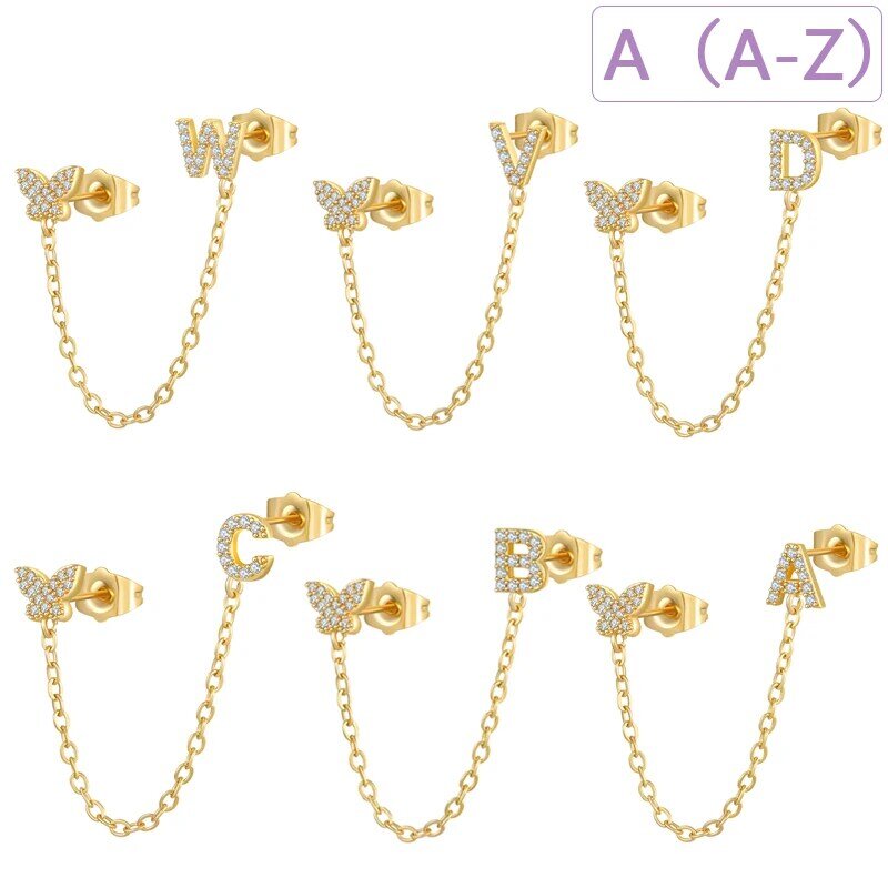 Vàng Bạc Filled1 Chiếc A-Z Thư Kết Nối Ban Đầu Dây Chuyền Bông Tai CZ Zircon Đôi Khuyên Tai Vòng Cho Nữ Earings bộ Trang Sức