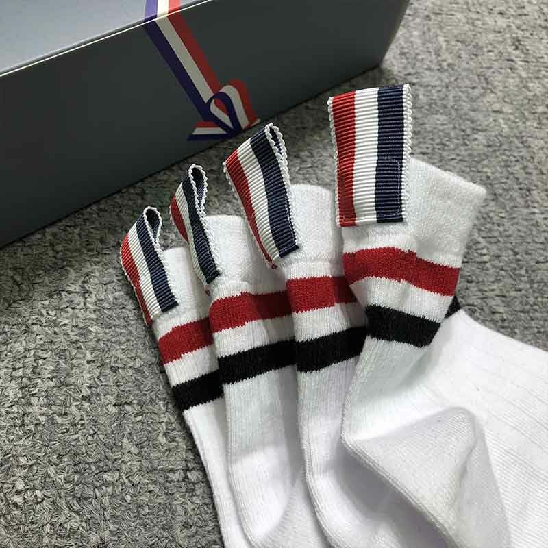 1/3Pairs TB THOM Men's Socks Luxury Brand Ankle Stripes Cotton Stockings Summer Sport Fashion Breathable  Socks Gift Box