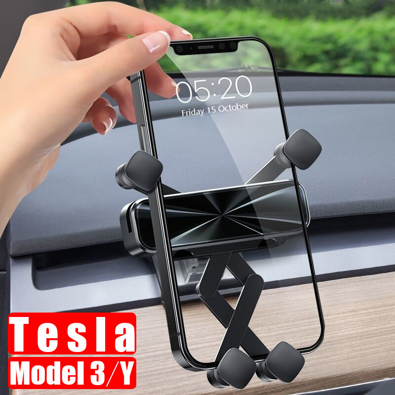 For Tesla Gravity Car Phone Holder Mobile Stand Model 3 2022 Smartphone GPS Support Mount Model Y Air Outlet Clip Accessories