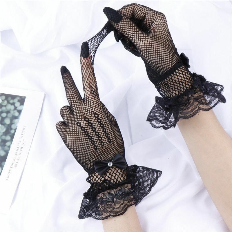 White Black Party Dress Bridal Gloves Lace Finger Short Fishnet Wedding Gloves Wrist Length Bride Accessories Gants De Mariee