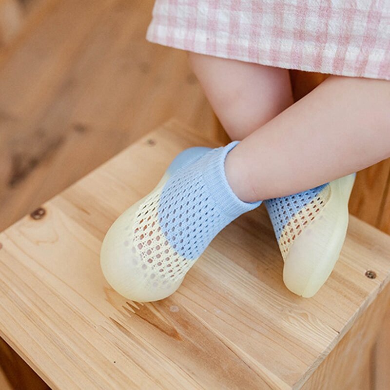 Zapatos de calcetín para bebé recién nacido, suela de goma suave, antideslizante, para primeros pasos, Verano
