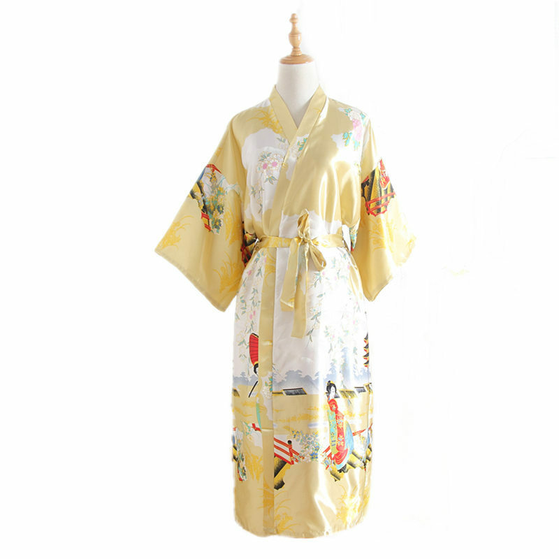 Bata larga de seda satinada para mujer, Kimono femenino de baño de gran tamaño, bata de baño Sexy para novia y dama de honor, poncho de playa