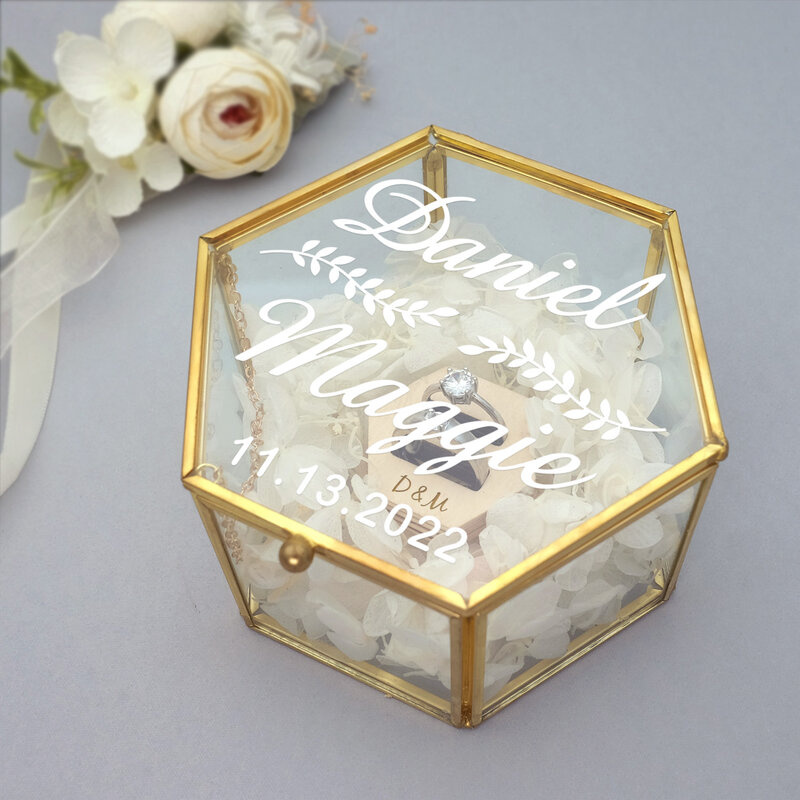 パーソナライズされたガラスのリングボックス,婚約指輪や結婚指輪の形をしたカスタムメイドのボックス