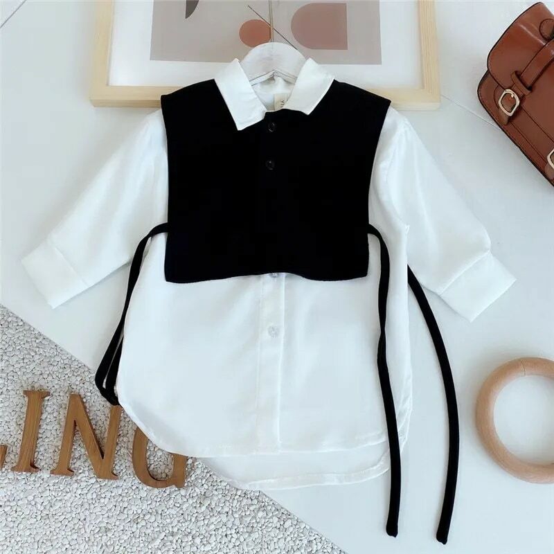 Gooporson модная Корейская Свободная рубашка с длинным рукавом для маленьких девочек комплект из двух предметов блузка милые белые длинные топы осенний Детский костюм