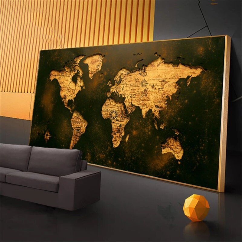 Mapa do mundo cartaz da arte lona decoração quadros retro abstracto cartazes quadros da arte da parede sala de estar casa cuadros