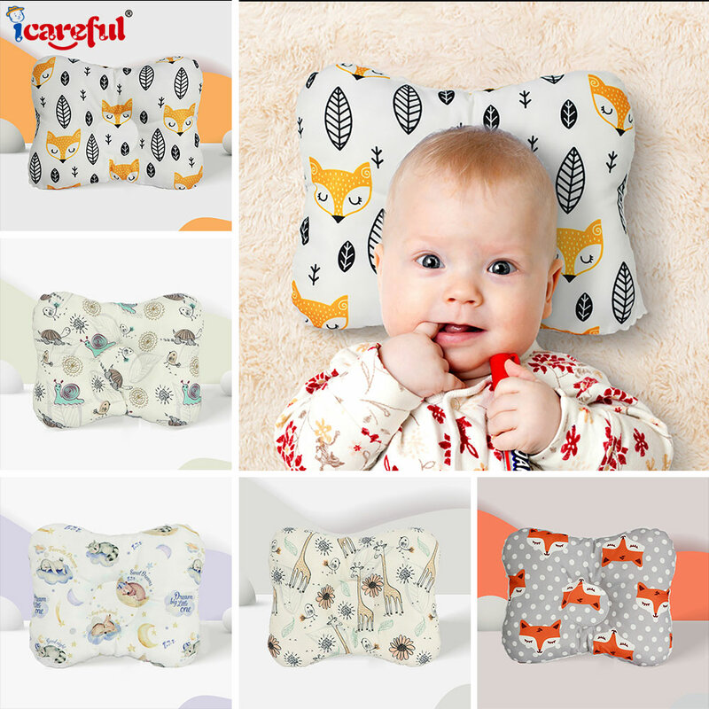 Almohadas de moda para bebés de 0 a 3 años, almohada de lactancia con estampado de animales de dibujos animados, soporte cóncavo para dar forma al sueño del recién nacido, previene la cabeza plana