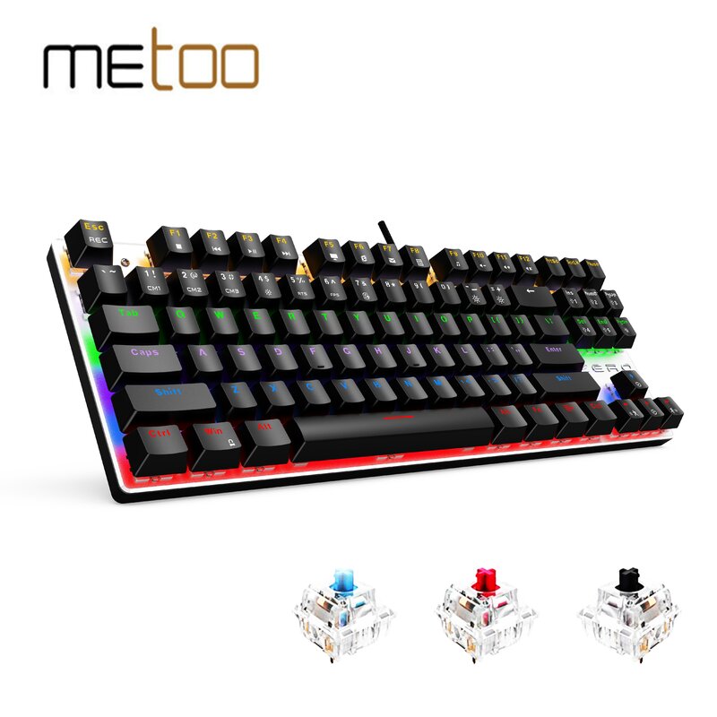 Metoo edição teclado mecânico 87 teclas interruptor azul teclados de jogos para tablet desktop adesivo russo