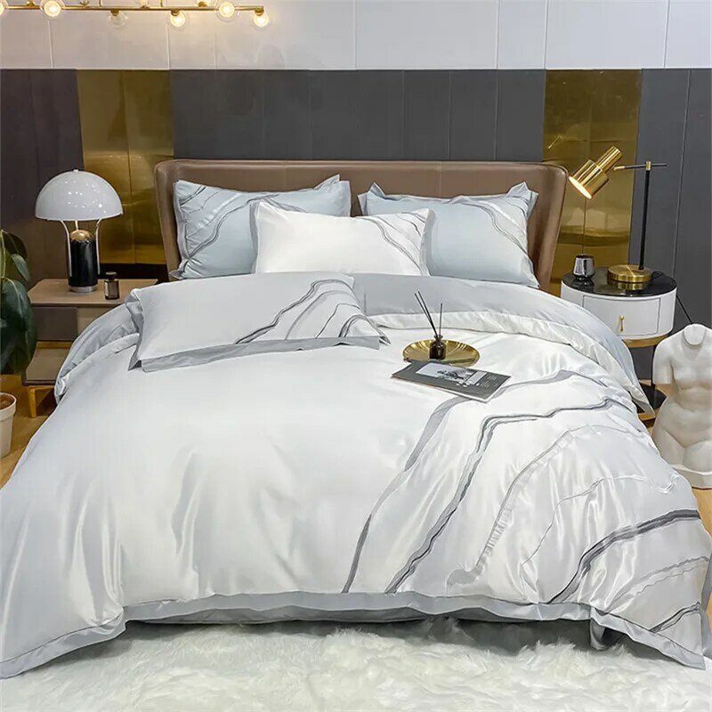 Parure de lit luxueuse, haut de gamme, douce pour la peau, lavée, soyeuse, avec drap de lit simple, taille Queen et King