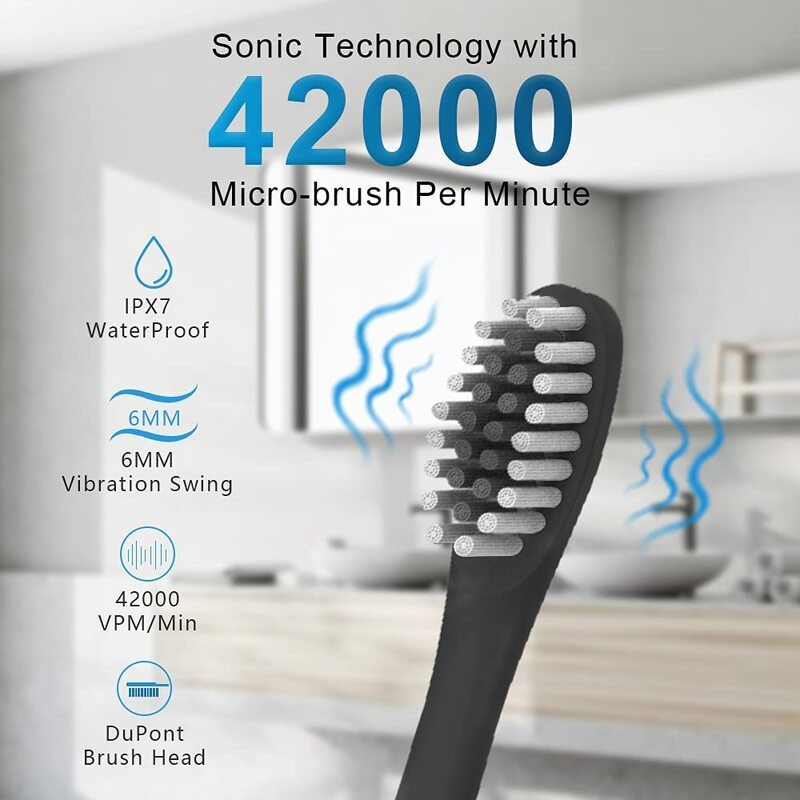 Sonic escova de dentes elétrica ultra sônico automático usb recarregável ipx7 à prova dwaterproof água branqueamento dentes titular cabeça da escova adulto