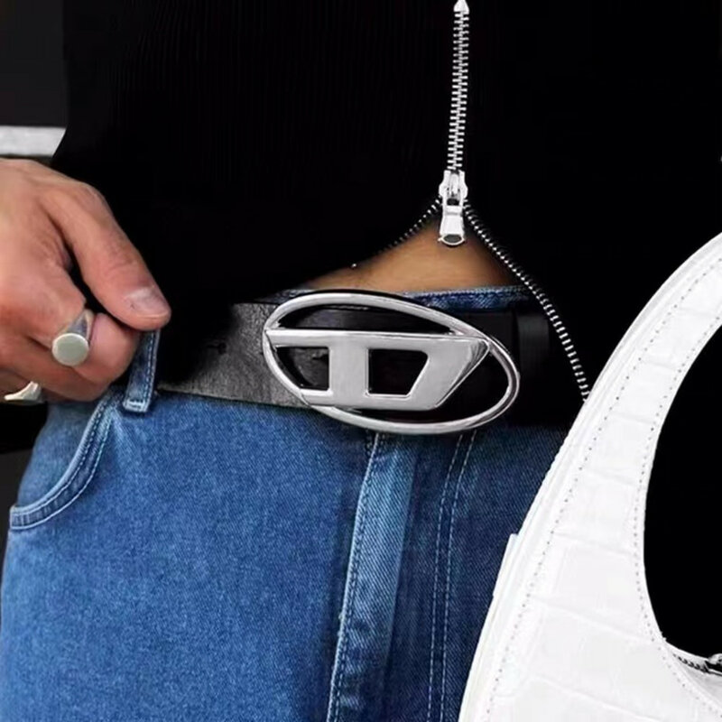 Nowa owalna metalowa klamra listowa męski i żeński PU ozdobny pas moda luksusowy Design osobowość wszechstronny pas dżinsowy