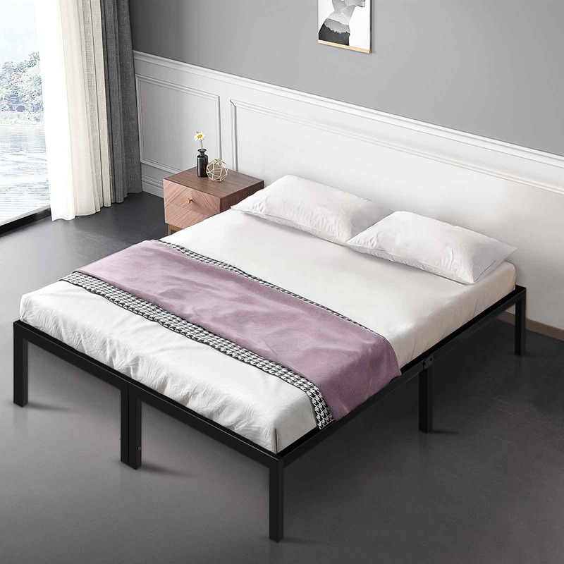 Marco de cama de plataforma de Metal completo sin resorte de caja necesario, marco de cama de tamaño completo negro resistente de 14 pulgadas, montaje fácil, negro