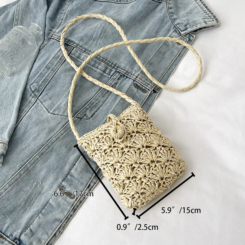Модная Плетеная соломенная сумка через плечо для телефона, летняя пляжная ажурная сумка-мессенджер в стиле бохо из ротанга на ремне, сумка д...
